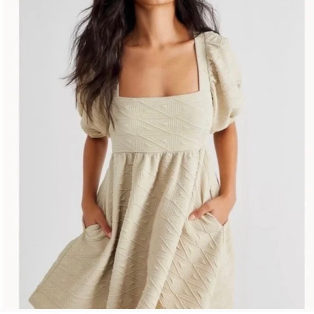NWOT Free People Puff Sleeve Pocketed Mini Dress with Pockets